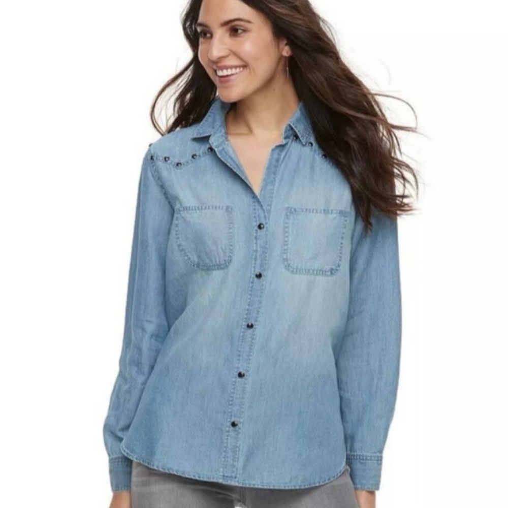 Rock & Republic Chambray Studded Shirt Size Small #New
